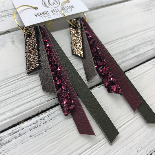 AUDREY - Leather Earrings  ||   SHIMMER COPPER, OLIVE GREEN, BURGUNDY GLITTER, MATTE BURGUNDY, OLIVE GREEN