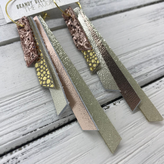 AUDREY - Leather Earrings  ||   ROSE GOLD GLITTER, METALLIC GOLD DRIPS, METALLIC CHAMPAGNE, METALLIC ROSE GOLD, SHIMMER GOLD