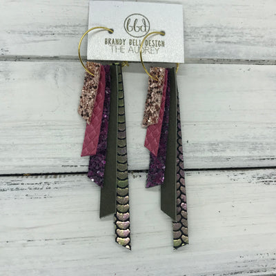 AUDREY - Leather Earrings  ||   ROSE GOLD GLITTER, PEARLIZED PINK COBRA, MULBERRY GLITTER, OLIVE GREEN, METALLIC PINK/GREEN MERMAID
