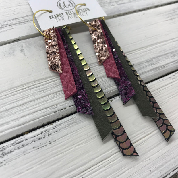 AUDREY - Leather Earrings  ||   ROSE GOLD GLITTER, PEARLIZED PINK COBRA, MULBERRY GLITTER, OLIVE GREEN, METALLIC PINK/GREEN MERMAID