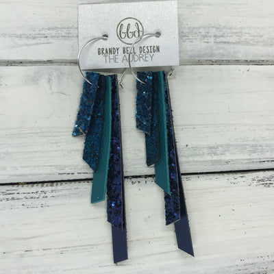 AUDREY - Leather Earrings  ||   DARK TEAL GLITTER, SHIMMER TEAL, MATTE DARK TEAL, NAVY GLITTER, METALLIC NAVY