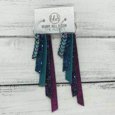 AUDREY - Leather Earrings  ||   METALLIC ANTIQUE MERMAID, TEAL GLITTER, MATTE DARK TEAL, WICKED WITCH GLITTER, SHIMMER MAGENTA