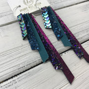 AUDREY - Leather Earrings  ||   METALLIC ANTIQUE MERMAID, TEAL GLITTER, MATTE DARK TEAL, WICKED WITCH GLITTER, SHIMMER MAGENTA
