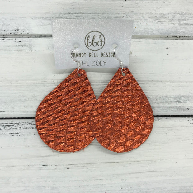 ZOEY (3 sizes available!) -  Leather Earrings  ||   METALLIC ORANGE COBRA