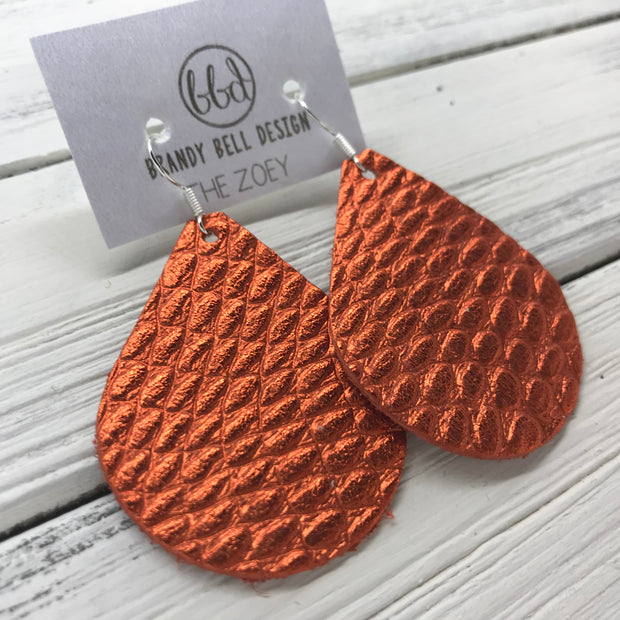 ZOEY (3 sizes available!) -  Leather Earrings  ||   METALLIC ORANGE COBRA