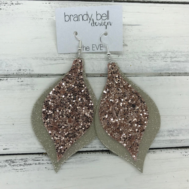 EVE - Leather Earrings  || <BR> ROSE GOLD GLITTER (NOT REAL LEATHER), <BR> SHIMMER CHAMPAGNE