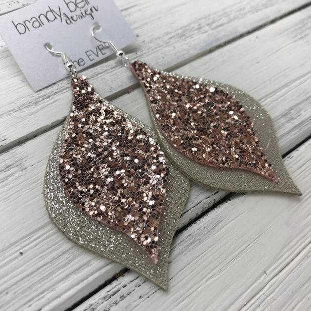 EVE - Leather Earrings  || <BR> ROSE GOLD GLITTER (NOT REAL LEATHER), <BR> SHIMMER CHAMPAGNE