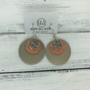 GRAY - Leather Earrings  ||    <BR> GLAMOUR GLITTER (NOT REAL LEATHER), <BR> SALMON PANAMA WEAVE,  <BR> METALLIC CHAMPAGNE SMOOTH