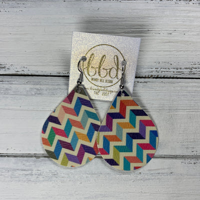 ZOEY (3 sizes available!) -  Leather Earrings  ||  MULTICOLOR CHEVRON (FAUX LEATHER)