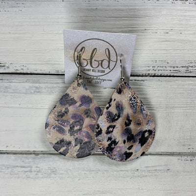ZOEY (3 sizes available!) -  Leather Earrings  ||  PURPLE & TAN CHEETAH  (CORK ON LEATHER)