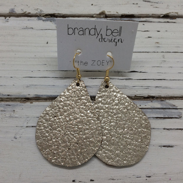 ZOEY (3 sizes available!) - Leather Earrings  || METALLIC CRACKLE CHAMPAGNE