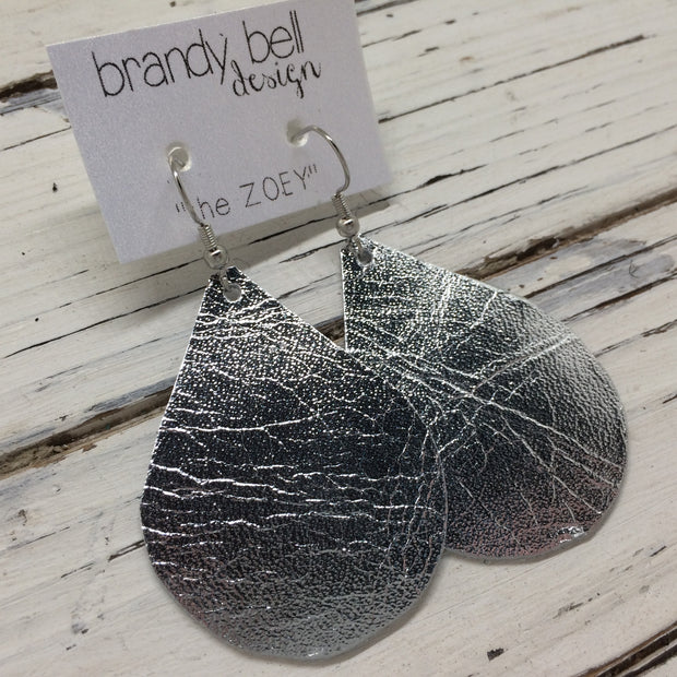 ZOEY (3 sizes available!) - Leather Earrings  || METALLIC SILVER