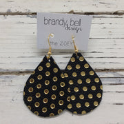 ZOEY (3 sizes available!) - Leather Earrings || MATTE BLACK WITH METALLIC GOLD POLKA DOTS
