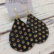 ZOEY (3 sizes available!) - Leather Earrings || MATTE BLACK WITH METALLIC GOLD POLKA DOTS