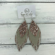 DOROTHY - Leather Earrings  ||  <BR> ROSE GOLD GLITTER (NOT REAL LEATHER) <BR> SHIMMER CHAMPAGNE <BR> METALLIC ROSE GOLD SANDS