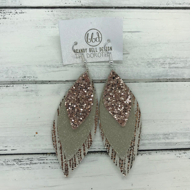 DOROTHY Leather Earrings ROSE GOLD GLITTER NOT REAL LEATHER