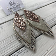 DOROTHY - Leather Earrings  ||  <BR> ROSE GOLD GLITTER (NOT REAL LEATHER) <BR> SHIMMER CHAMPAGNE <BR> METALLIC ROSE GOLD SANDS