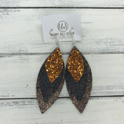 DOROTHY - Leather Earrings  ||  <BR> ORANGE GLITTER (NOT REAL LEATHER) <BR> SHIMMER BLACK <BR> SHIMMER COPPER