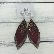 DOROTHY - Leather Earrings  ||  <BR> AUTUMN HARVEST GLITTER (NOT REAL LEATHER) <BR> METALLIC BURGUNDY SMOOTH <BR> SHIMMER COPPER