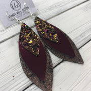 DOROTHY - Leather Earrings  ||  <BR> AUTUMN HARVEST GLITTER (NOT REAL LEATHER) <BR> METALLIC BURGUNDY SMOOTH <BR> SHIMMER COPPER