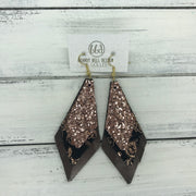 COLLEEN -  Leather Earrings  ||   ROSE GOLD GLITTER (NOT REAL LEATHER), <BR> METALLIC COPPER PAISLEY, <BR> PEARLIZED BROWN