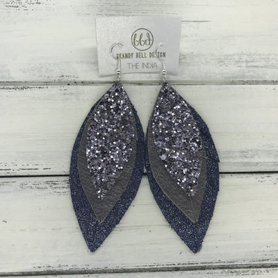 INDIA - Leather Earrings  ||   <BR> PEWTER GLITTER (NOT REAL LEATHER), <BR> PEARLIZED GRAY, <BR> SHIMMER NAVY