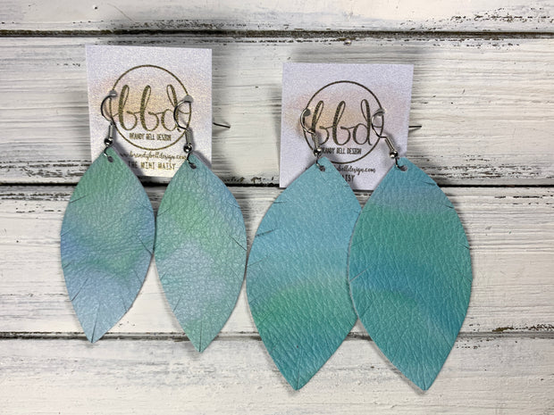 MAISY - Leather Earrings  ||  <BR>  WATERCOLOR AQUA *pattern placement will vary!*