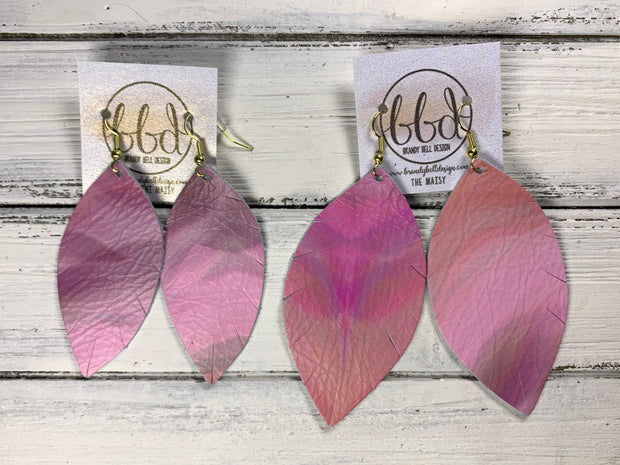 MAISY - Leather Earrings  ||  <BR>  WATERCOLOR PINK *pattern placement will vary!*