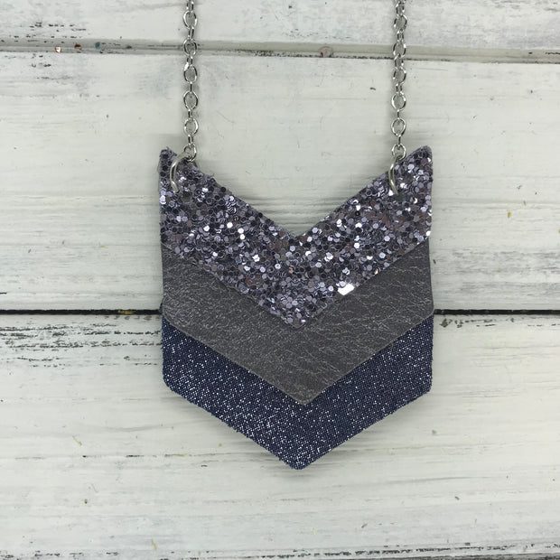 EMERSON - Leather Necklace  ||  <BR> PEWTER GLITTER (NOT REAL LEATHER), <BR> PEARLIZED GRAY, <BR>SHIMMER NAVY
