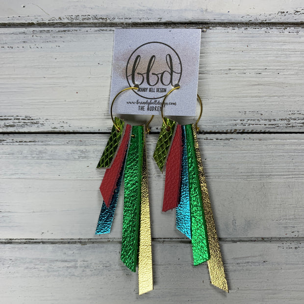 AUDREY - Leather Earrings  || METALLIC LIME GREEN COBRA, COEAL PINK, METALLIC TEAL SMOOTH, METALLIC GREEN PEBBLED, METALLIC GOLD SMOOTH