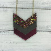 EMERSON - Leather Necklace  ||  <BR> AUTUMN HARVEST GLITTER (NOT REAL LEATHER), <BR> OLIVE GREEN, <BR>METALLIC BURGUNDY SMOOTH