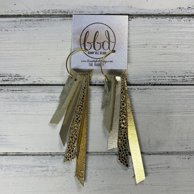 AUDREY - Leather Earrings  ||    CHAMPAGNE MYSTIC, SHIMMER GOLD, METALLIC CHAMPAGNE SMOOTH, METALLIC GOLD DRIPS, METALLIC GOLD SMOOTH