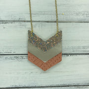 EMERSON - Leather Necklace  ||  <BR> GLAMOUR GLITTER (NOT REAL LEATHER), <BR> METALLIC CHAMPAGNE SMOOTH, <BR>SALMON PANAMA WEAVE