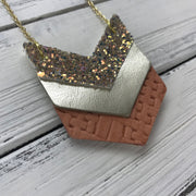 EMERSON - Leather Necklace  ||  <BR> GLAMOUR GLITTER (NOT REAL LEATHER), <BR> METALLIC CHAMPAGNE SMOOTH, <BR>SALMON PANAMA WEAVE