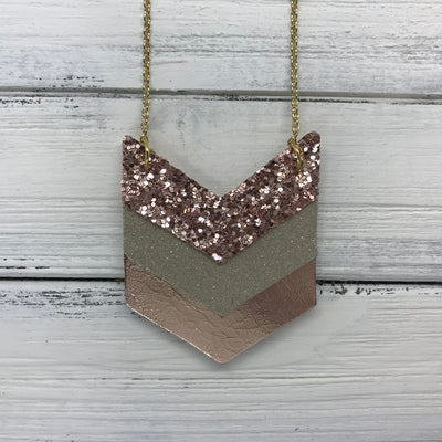 EMERSON - Leather Necklace  ||  <BR> ROSE GOLD GLITTER (NOT REAL LEATHER), <BR> SHIMMER CHAMPAGNE, <BR> METALLIC ROSE GOLD SMOOTH