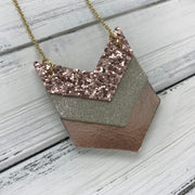 EMERSON - Leather Necklace  ||  <BR> ROSE GOLD GLITTER (NOT REAL LEATHER), <BR> SHIMMER CHAMPAGNE, <BR> METALLIC ROSE GOLD SMOOTH