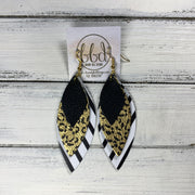 DOROTHY - Leather Earrings  ||  <BR> MATTE BLACK, <BR> BLACK ON GOLD CHEETAH, <BR> BLACK & WHITE STRIPES