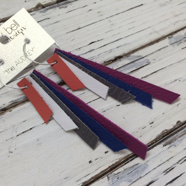 AUDREY - Leather Earrings  || MATTE SALMON, WHITE, PEARL GRAY, MATTE COBALT BLUE, FUCHSIA