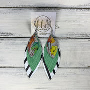 DOROTHY - Leather Earrings  ||  <BR> WATERCOLOR FLORAL, <BR> MINT GREEN PALMS, <BR> BLACK & WHITE STRIPES