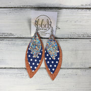 DOROTHY - Leather Earrings  ||  <BR>  PEACHES N CREAM GLITTER (FAUX LEATHER), <BR> NAVY & WHITE POLKADOTS, <BR> CORAL PANAMA WEAVE