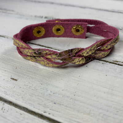 LENNON - MYSTERY BRAID BRACELET - handmade by Brandy Bell Design ||  <BR> GOLD ACCENTS ON PINK