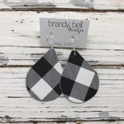 ZOEY (3 sizes available!) -  Leather Earrings  ||  BLACK AND WHITE BUFFALO PLAID