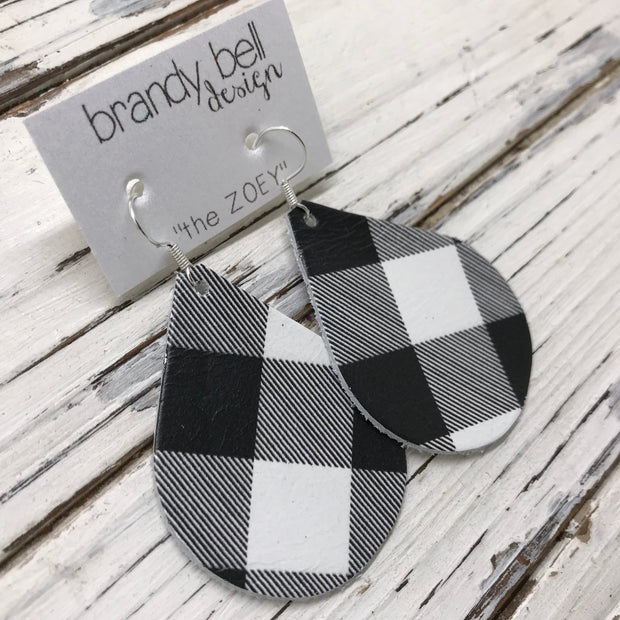 ZOEY (3 sizes available!) -  Leather Earrings  ||  BLACK AND WHITE BUFFALO PLAID