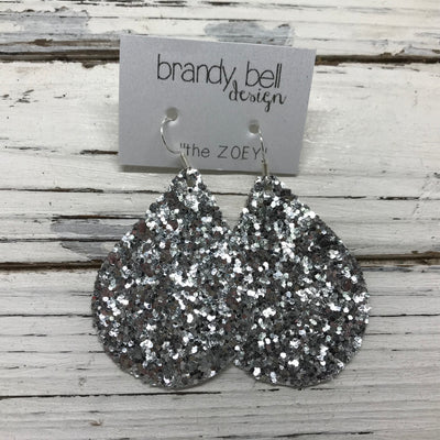 ZOEY (3 sizes available!) -  GLITTER ON CANVAS Earrings  (not leather) ||  SILVER GLITTER
