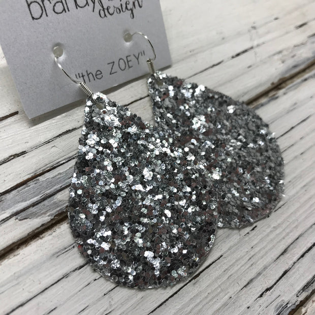 ZOEY (3 sizes available!) -  GLITTER ON CANVAS Earrings  (not leather) ||  SILVER GLITTER