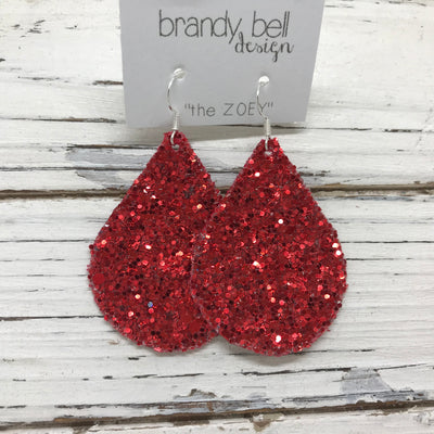 ZOEY (3 sizes available!) -  GLITTER ON CANVAS Earrings  (not leather)  ||  RED GLITTER