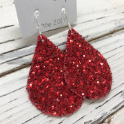 ZOEY (3 sizes available!) -  GLITTER ON CANVAS Earrings  (not leather)  ||  RED GLITTER