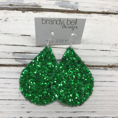 ZOEY (3 sizes available!) -  GLITTER ON CANVAS Earrings  (not leather)  ||  GREEN GLITTER