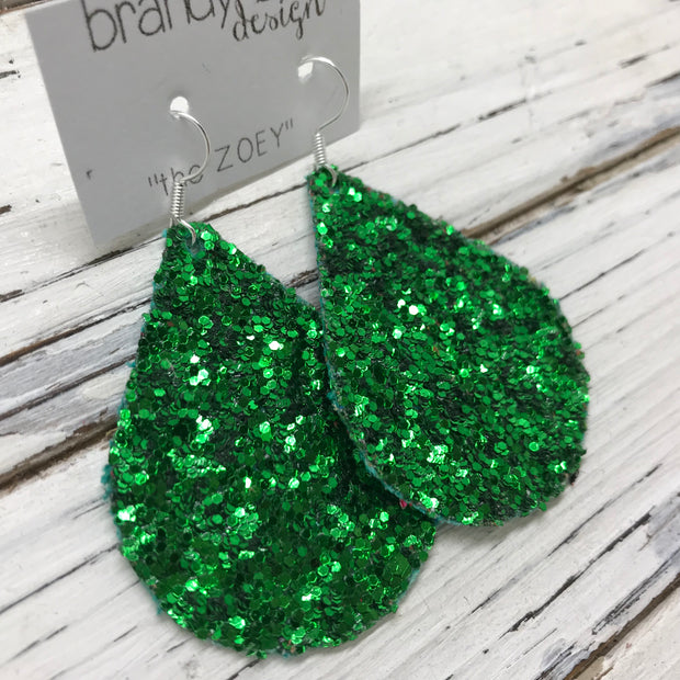 ZOEY (3 sizes available!) -  GLITTER ON CANVAS Earrings  (not leather)  ||  GREEN GLITTER
