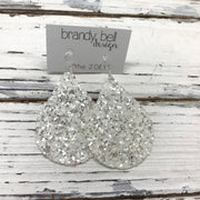 ZOEY (3 sizes available!) -  GLITTER ON CANVAS Earrings  (not leather)  ||  SNOW WHITE GLITTER